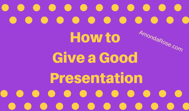 purple background with gold lettering, how to give a good presentation